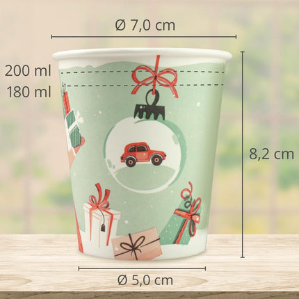 Wellsamed WELLSACUP 1000 paper cups 180 ml, Christmas motif, suitable for hot and cold drinks, coffee to go, mulled wine, punch