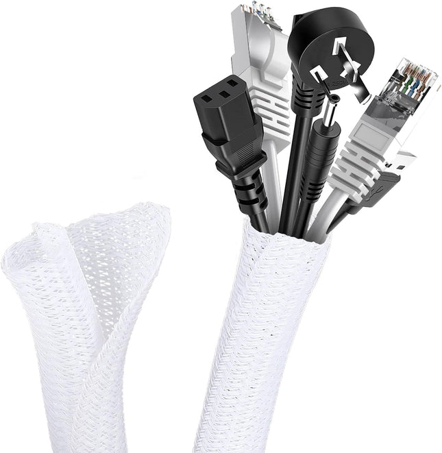 AiQInu 6M Cable Protector Self-Closing, 13-22mm Cable Sleeve Flexible, Cuttable Woven Cable Sheath, Cable Cover for Desk TV PC Floor