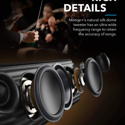 Soundcore Motion+ Bluetooth HiFi Speaker with Hi-Res 30W Audio, Intense Bass, Wireless, with App, USB-C Connectivity, Flexible EQ, 12h Battery Life, IPX7 Water Resistance (Black)