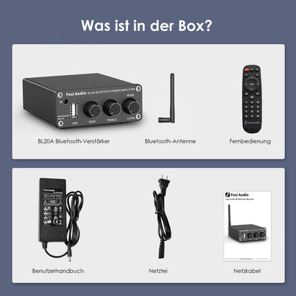 Fosi Audio BL20A Bluetooth 5.0 kodukino stereovõimendi Mini Hi-Fi D-klassi integreeritud võimendi U-Disk AUX puldiga kodukõlaritele 100 vatti × 2