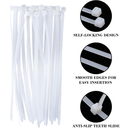 Cable ties white 300mm x 3.6mm 100 pieces - Self-closing UV-resistant cable ties transparent, cable ties for home, office, cable management and other indoor and outdoor areas