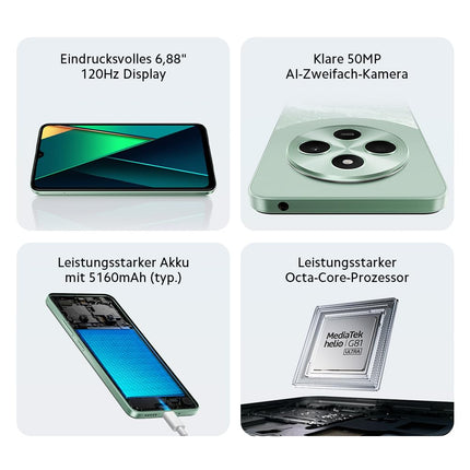 Poco C75 6GB 128GB roheline, Android nutitelefon, 2.0GHz, 6.88" ekraan, 50MP tehisintellektiga topeltkaamera, 5160mAh aku