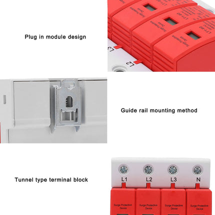 PV Surge Protector AC 385V 30-60KA 4P DIN Rail Lightning Protection Voltage Protection Arrester Protection T2 Surge Arrester for Photovoltaic Solar and Power Supply