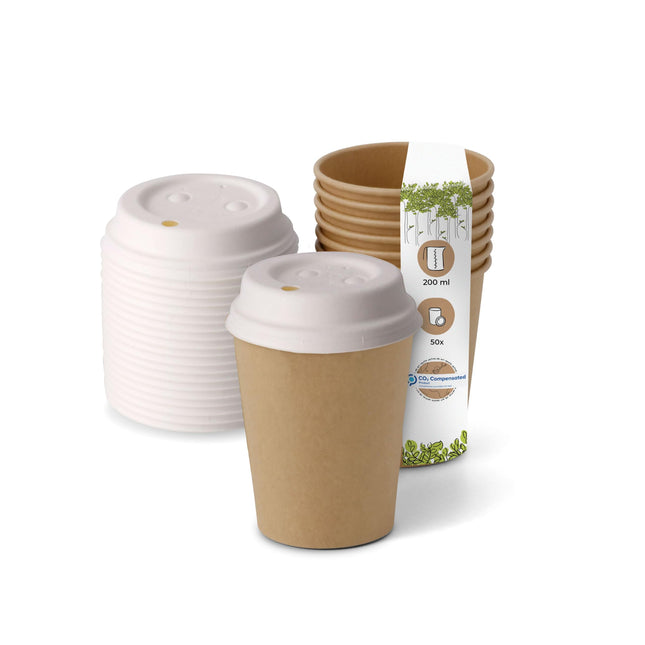 BIOZOYG 50 tk Kompostitavad bioühekordsed topsid papist kaanega I Ühekordsed topsid Joogitopsid Ühekordsed topsid Pabertopsid I Kohvi kaasa pabertopsid pruunid pleegitamata 200 ml 8 oz