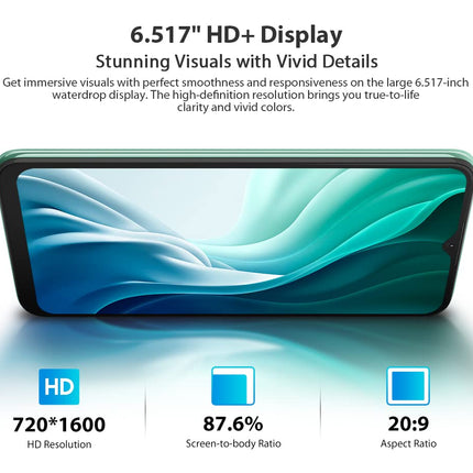 Blackview A70P Android 11 nutitelefon, 6,5-tolline HD+, 8,3 mm õhuke ja kerge, 5380mAh aku, 13MP + 5MP, kahe SIM-kaardiga 4G mobiiltelefon, näotuvastus ja sõrmejäljelugeja, GPS, sinine