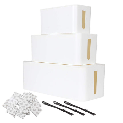 ASelected Set of 3 Cable Boxes Large, Medium and Small Cables White Hide Box for Cables, Cable Organizer Box White Cable Hide Box with 3 x 1m Cable Ties and 20 x 3M Double-Sided Stickers