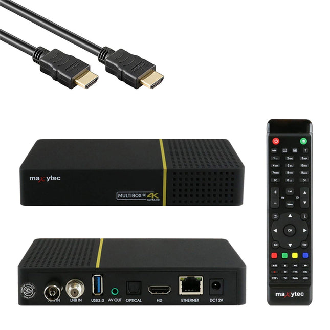 Maxytec Multibox SE 4K UHD 2160p E2 Linux WiFi DVB-S2/C kombineeritud vastuvõtja must (✓ WLAN ✓ HDMI 2.0 ✓ USB 2.0 ja USB 3.0 ✓ 100Mbit LAN ✓ S/PDIF ✓ MicroSD)