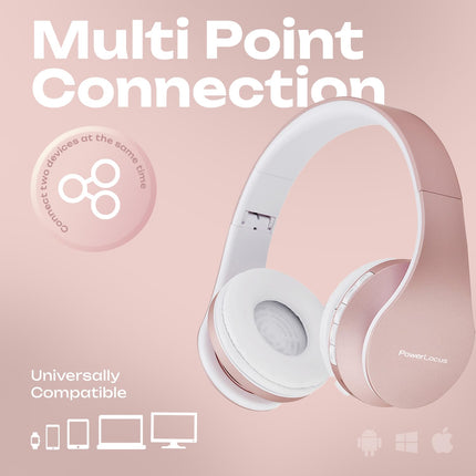 Bluetooth-kõrvaklapid, PowerLocus kõrvapealsed juhtmevabad Bluetooth-kõrvaklapid, kokkupandavad juhtmevabad kõrvapealsed kõrvaklapid, peakomplekt Aux-toega mikrofoniga, käed-vabad-funktsiooniga iPhone'ile, Androidile, arvutile (roosikuldne)