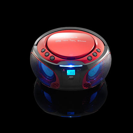 Lenco SCD-550 - CD-mängija lastele - CD-raadio - Stereosüsteem - Boombox - MP3- ja USB-mängija - Bluetooth - 2 x 2 W RMS võimsus - Peotuled - Punane