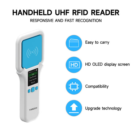 YANZEO SR300 UHF RFID-lugeja, 860 MHz – 960 MHz RFID-skanner, traadita Bluetooth-käeshoitav RFID-lugeja, UHF-sildilugeja rõivaste, jalatsite, juveelipoodide ja laovarude jaoks