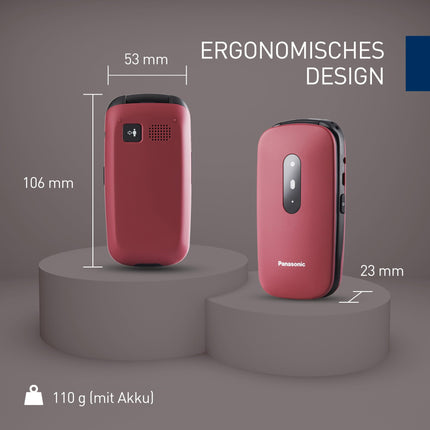 Panasonic KX-TU446EXR seenioride mobiiltelefon ilma lepinguta (SOS-hädaabikõne nupp, põrutuskindel, häälevõimendi, suured eraldi klahvid, suur fondi ja numbrite ekraan, valgus, 2,4-tolline värviline ekraan, klapitav telefon, punane)
