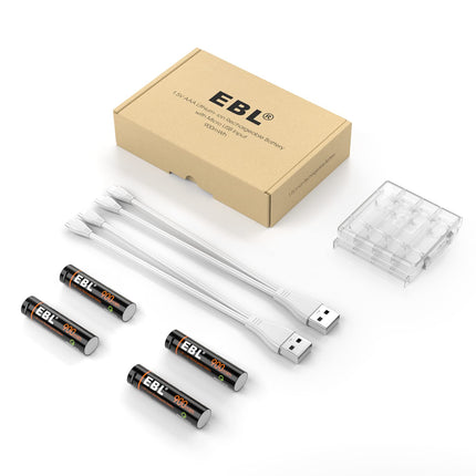 EBL Lithium Battery AAA - rechargeable AAA lithium batteries 1.5v with micro charging cable quick charge 4 pieces