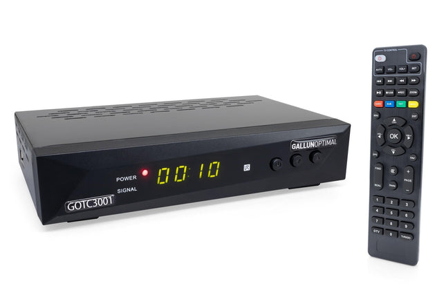 GALLUNOPTIMAL DVB-C ja DVB-T2 H265 kombineeritud vastuvõtja automaatse installimise ja salvestusfunktsiooniga, mis sobib igale kaabeloperaatorile JA kõigi tasuta DVB-T2 kanalite vastuvõtmiseks antenni kaudu.
