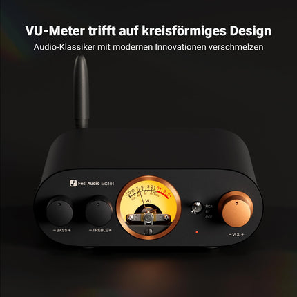 Fosi Audio MC101 Bluetooth 5.3 Hi-Fi Amplifier with VU Meter, 100W x 2 Stereo Amplifier 2 Channel with TPA3116 Amp Chip, Bass and Treble Control, Class D Amplifier for Home Speakers