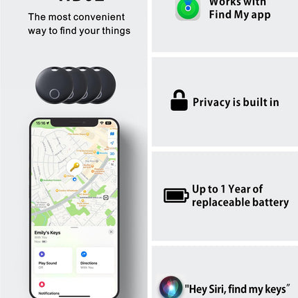 Reyke Smart Tag Pro, kohvri jälgija, mis ühildub Apple Find My rakendusega (ainult iOS), võtmeleidja võtmetele, pagasile, kohvrile, rahakotile, IP67 veekindel, 4 tk pakis