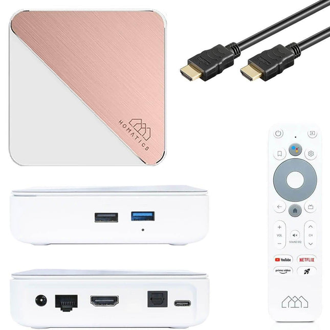 Homatics Box R 4K Plus Android 11 teleri meediapleier (32 GB välkmälu, Google, Netflix 4K Dolby Vision ja Atmos, Disney+, Prime Video, 4K UHD, AV1, 1 Gbit, DTS, HDR10+, WiFi 6, Bluetooth 5.0, valge)