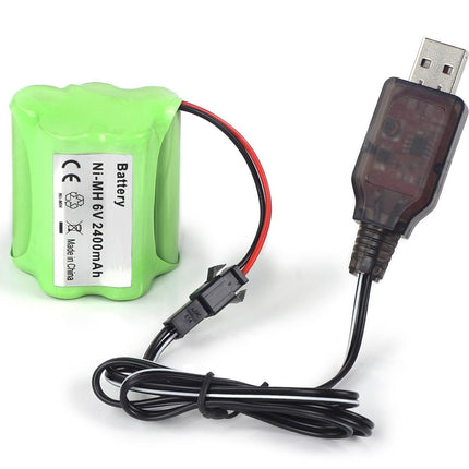 SHAWOROCE 2400mAh 6V NI-MH Battery for RC Truck Cars Vehicles Rechargeable AA RC Battery with Plug and Charging Cable Remote Controlled Car 4WD Off-Road Vehicle Tan (SM-2P)