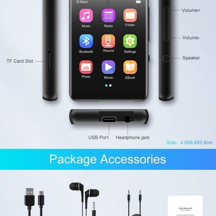 64GB MP3 Player Bluetooth 5.3, HiFi Lossless Sound Music Player with Speaker, Voice Recorder, FM Radio, 2.4 Inch Full Touchscreen Metal MP3 Body, Supports up to 128GB