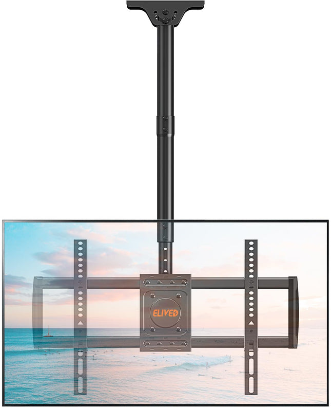 ELIVED teleri laekinnitus enamiku 37–75-tolliste lame- ja kumerate telerite jaoks kuni 50 kg, max. VESA 600x400 mm, kõrgusega reguleeritav laeteleri kinnitus lame- või kaldkatustele, EV3016