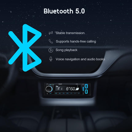 Autoraadio Bluetooth 5.0, Avyleti autoraadio Bluetooth käed-vabad süsteemiga, 7 värvi FM-autoraadio 1 DIN koos 2 USB/AUX/mälukaardi/MP3-mängijaga