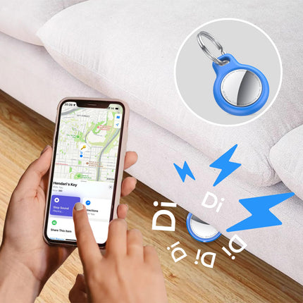 QCOQ õhujälgimissildid – 4 tk sinist, Bluetooth-jälgimissildid töötavad Apple Find My rakendusega (ainult iOS), nutikas silt kaitseümbrise/võtmehoidjaga, esemete leidja pagasi/võtmete/kohvri/seljakoti jaoks