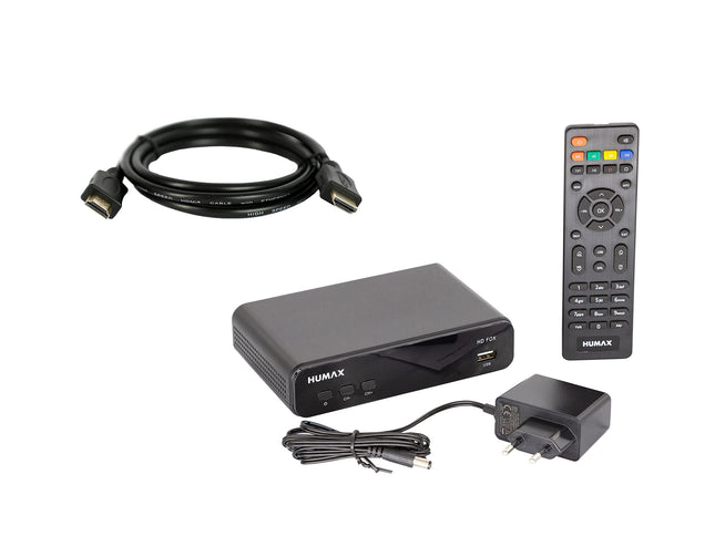 Humax HD Fox digitaalne HD satelliidivastuvõtja 1080P digitaalne HDTV satelliidivastuvõtja 12V toiteallikaga telkimisvarustuses - Astra eelinstallitud - HDMI, SCART, DVB-S/S2 PVR-valmidus (komplektis HDMI-kaabel)