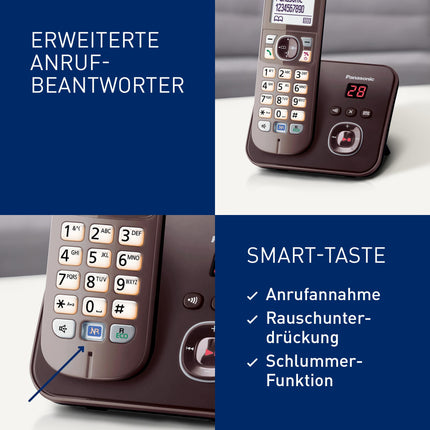 Panasonic KX-TG6821GA DECT cordless phone with answering machine (low radiation, Eco mode, GAP phone, landline, call barring) mocha brown