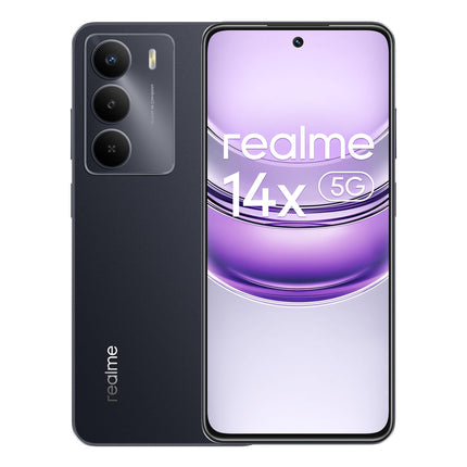 Realme nutitelefon 14X 5G 6+128GB, Dimensity 6300 5G, 120Hz silmadele mugav ekraan, 18GB dünaamiline RAM, 50MP tehisintellektiga kaamera, süsinikmust, adapterita