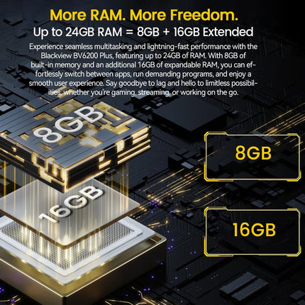 Blackview BV6200 Plus Outdoor Mobile Phone, 11000mAh, 24GB+256GB/2TB (2025), Smartphone Without Contract, 98DB Loudspeaker, 6.56" 90Hz, IP69K Waterproof, Construction Site Phone, 16MP+13MP/Dual 4G/OTG/GPS/NFC (Black)