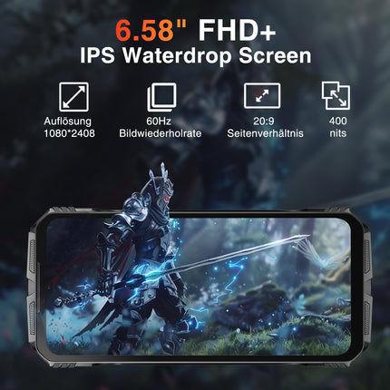 DOOGEE S Cyber ​​​​Õuetelefon ilma lepinguta Android 14-10800mAh, 20GB RAM+256GB ROM/TF 2TB õuetelefon, 6.58" FHD ehitusplatsi mobiiltelefon, 50MP kaamera, kaheksatuumaline vastupidav nutitelefon, IP68/NFC/Face ID/GPS