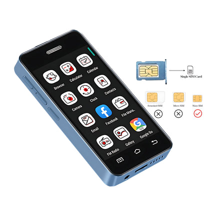 Hipipooo väike telefon, 3G minitelefon, toetab Nano SIM-kaarti, 2,5 tolli, 950 mAh, Android 8.1, lastetelefon, 2 GB + 16 GB (3G-sinine)