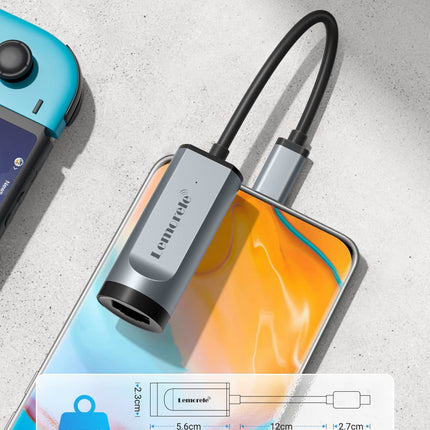 Lemorele USB C Etherneti adapter, Thunderbolt 3/Type C RJ45 gigabaidise Etherneti LAN-võrguadapter 100W PD laadimispordiga. Ühildub sülearvutite, arvutite, lülitite, MacBookide, iPadide ja muude C-tüüpi seadmetega.