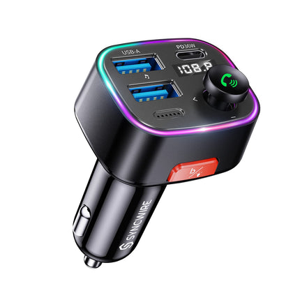Syncwire FM-saatja auto Bluetooth 5.4 48W (PD 36W ja 12W) Bluetooth-adapter autole koos [lülitiga] [HiFi bassheli] [kiirlaadimisega] käed-vabad autolaadija sigaretisüütajaga