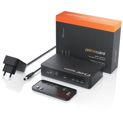 CSL - HDMI 2.0 jaotur 4k 60Hz - 3-pordiline lüliti puldiga - 2.0b Ultra HD 4096x2160 3840x2160 - HDR - 3D-valmis - HDCP - 48-bitine sügavvärv - automaatne vahetamine - toiteplokiga