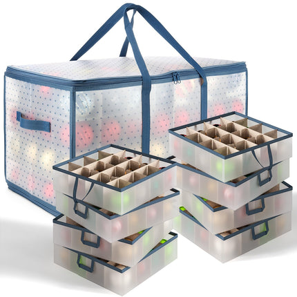 Hearth &amp; Harbor Large Storage Box with Adjustable Plastic Dividers for 128 Christmas Ornaments or Decorations, Plastic