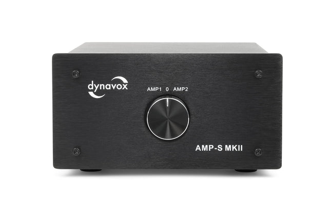 Dynavox AMP-S MKII, võimendi ja kõlari lüliti metallkorpuses, stereo- ja ruumilise heli võimendite jaoks, ühendus banaanpistikute või klemmliistu kaudu, must