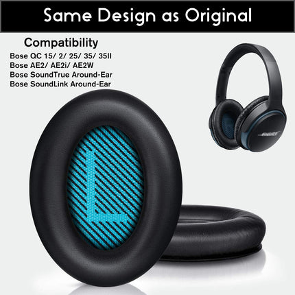 BINGLE professionaalsed vahetuskõrvapadjad Bose'ile, mis ühilduvad QuietComfort QC 15 25 35 35ii 2 kõrvaklappidega, vahetuspadjad Bose QC-15 QC-25 QC-35 QC-35ii QC-2 SoundLink SoundTrue Around-Ear II AE2 kõrvaklappidele