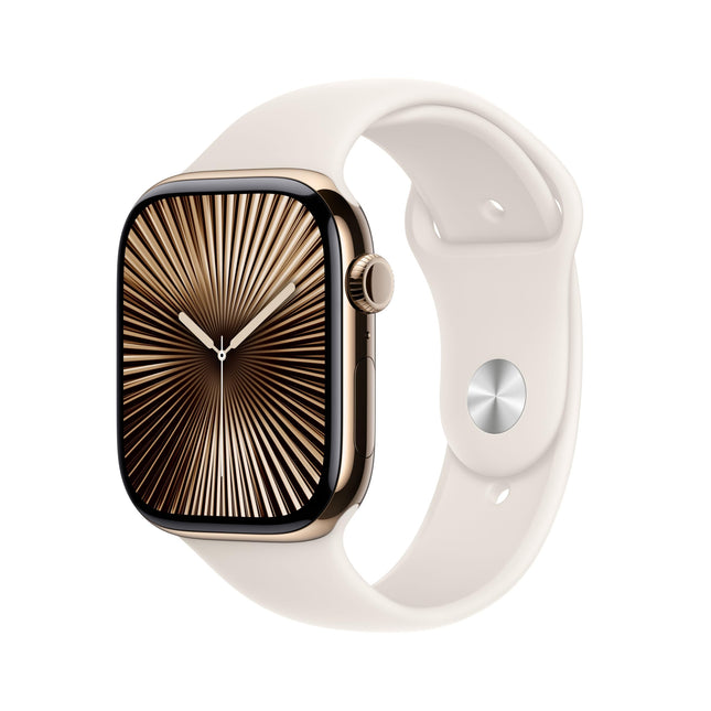 Apple Watch Series 10 [GPS + Cellular, 46mm] - Gold Titanium Case with White Star Sport Band, M/L (Refurbished)