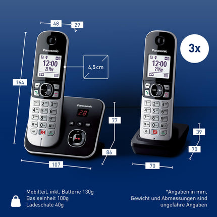 Panasonic KX-TG6864GB juhtmeta telefon 4 telefonitoruga ja automaatvastajaga (blokeerib kuni 1000 telefoninumbrit, selge kirjasuurus, valju telefonitoru, täisdupleks handsfree) must-hõbedane