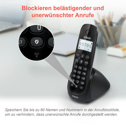 VTech CS1451 DECT Telephone Cordless 2 handsets with answering machine, hands-free function, call blocking, caller ID/call waiting function, backlit display, ECO mode Low radiation