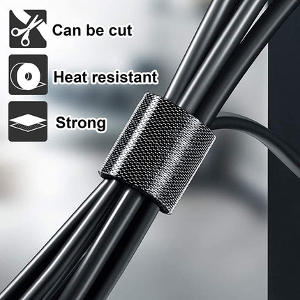TEUVO Velcro Cable Ties, 100mm x 3M Non-Adhesive Hook and Loop Fastener for Cable Tying, DIY Crafts, Curtain Fastening, Reusable Hook and Loop Tape for Cable Management around Home and Office