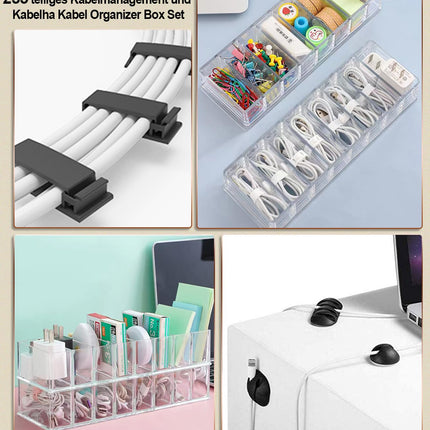 MiuCo 255-osaline kaablihalduskomplekt koos kaablikarbi, isekleepuva kaablihoidiku, silikoonist kaabliklambri, kaablisidemete, isekleepuva takjapaelaga, rullkaablisidemetega lauaarvuti kaablite jaoks, laua korraldajakomplektiga