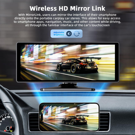 10,26-tolline juhtmevaba Carplay Android Auto ekraan, kaasaskantav autostereo 4K armatuurlauaga + 1080P tahavaatekaamera, Siri/Google Assistant, GPS-navigatsioon, Bluetooth, Mirror Link, FM, 64G TF kõikidele sõidukitele