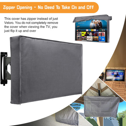 Outdoor TV cover 40-43 inch with bottom seal, 600D weatherproof TV screen protector with waterproof zipper, bottom cover fits most flat screen TVs, mounts