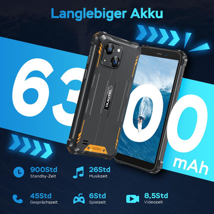 OUKITEL WP32Pro Outdoor Smartphone Without Contract, Android 14 Octa-Core Cheap Mobile Phone, 6300mAh Battery, 6" HD+ Display, 24GB+256GB Mobile Phone 4G, IP68 Waterproof, 5+20MP Camera, Dual SIM, OTG-Orange