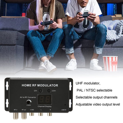 UHF-modulaator, TV-lingi modulaator, toetab PAL/NTSC-d, professionaalne AV-RF-muundur digiboksi ja A/V-allikate jaoks, laialdaselt ühilduv
