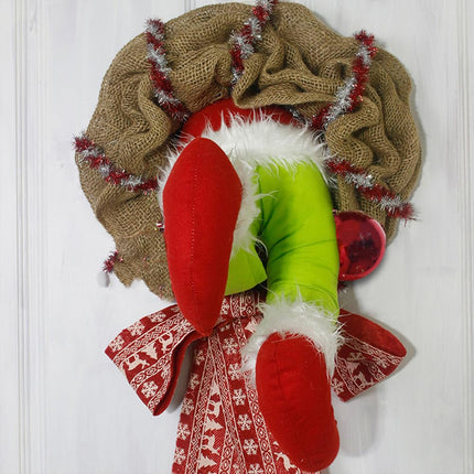 Grinch Wreath, Christmas Wreath Door Grinch Christmas Decoration, How the Grinch Stole the Burlap Christmas Wreath, Door Wreath Grinch Decoration (35 x 45 cm)