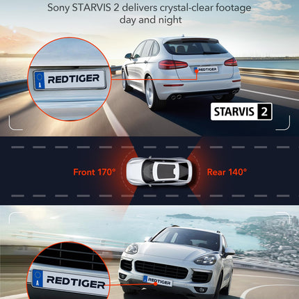 REDTIGER 4K STARVIS 2 autoregistraator esi- ja tagaosaga, 3,18-tolline puuteekraan, hääljuhtimine, 5,8 GHz WiFi GPS, tasuta 128 GB kaart, 2160P UHD öönägemine, WDR, parkimismonitor (F7N Touch)