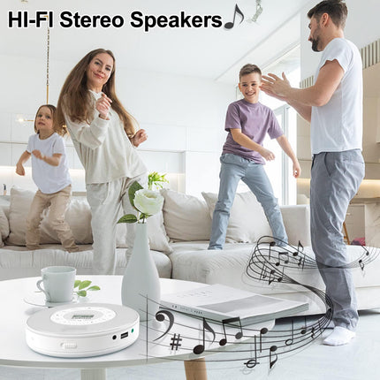 Portable CD Player, CD Player, Portable CD Player, CD Player with Speaker, CD Player with Bluetooth, Boombox CD Player, Rechargeable CD Player Small, Supports CD USB Aux Input, White