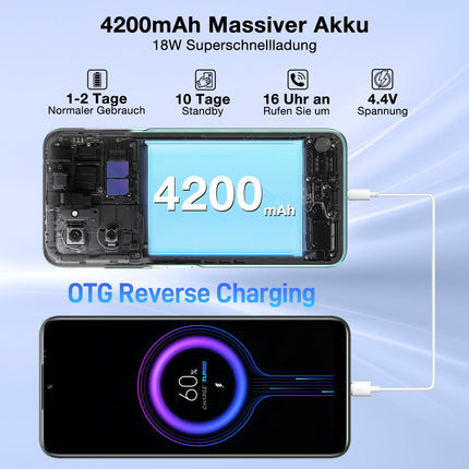 DOOGEE N50 Pro mobiiltelefon, 20GB+256GB/TF 1TB nutitelefon, 6.52" HD+ Android 13 nutitelefon ilma lepinguta, Octa Core, 50MP+8MP, 4200mAh, sõrmejälje-/näotuvastus, GPS/OTG/4G kahe SIM-kaardiga, lukustamata, roheline